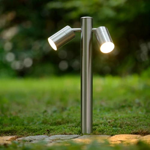 Lucide ARNE-LED - Pollerleuchte - Ø 6,3 cm - LED - GU10 - 2x5W 2700K - IP44 - Chrom Matt - Atmosphäre 1